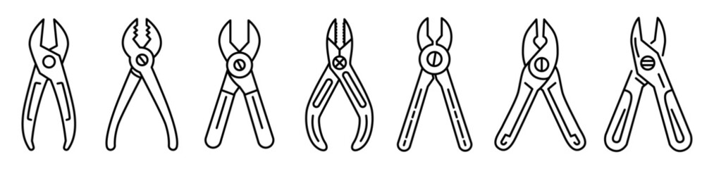 Set of Pliers template flat and line icons on transparent background, line design vector illustration, tools concept