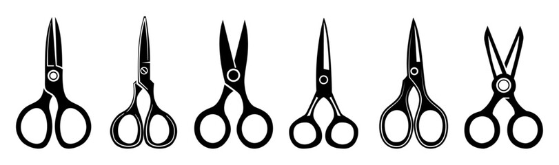 Set of Scissors template flat and line icons on transparent background, flat design vector illustration, office supplies concept
