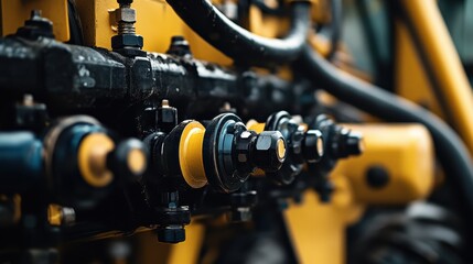 Fototapeta premium Detailed view of agricultural irrigation equipment in use on a sunny afternoon in the countryside