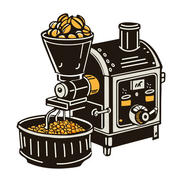 Coffee beans roaster machine icon in vintage style