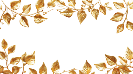 Golden leaf border with intricate details, isolated on white background