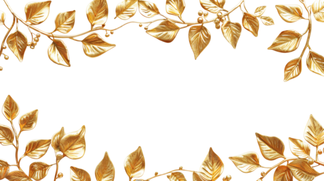 Golden leaf border with intricate details, isolated on white background