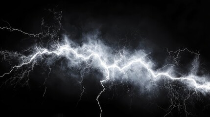 A brilliant flash of white lightning strikes through a dark cloud.