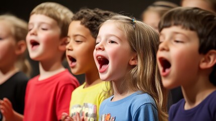Fototapeta premium A joyful choir of children singing harmoniously.