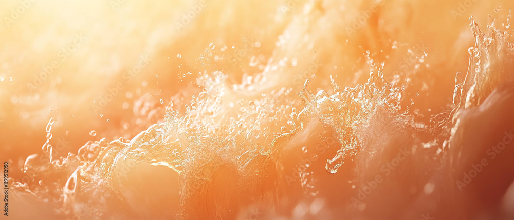 Poster Abstract splash of water in soft orange tones with droplets and movement for a dynamic background