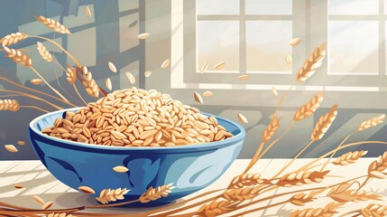 Close-up of Dry Pearl Barley in Bowl on White Table - Cartoon Style