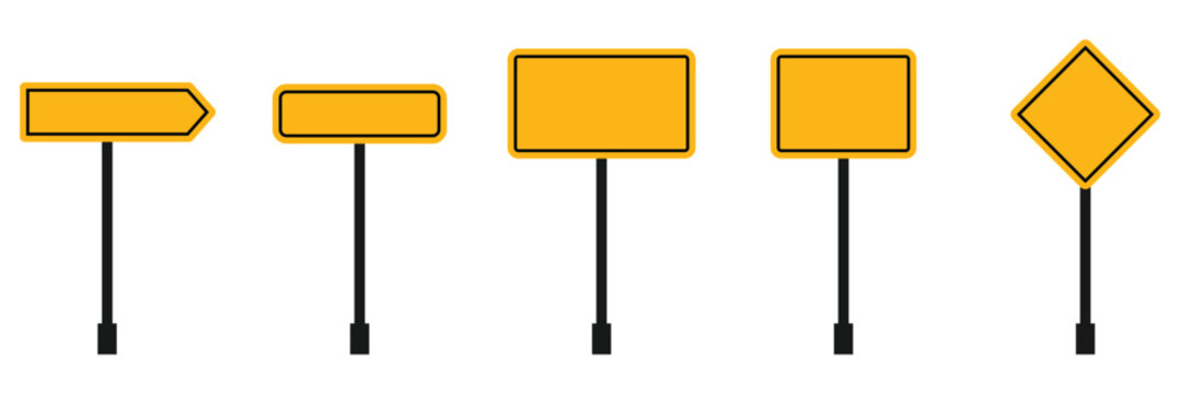 Set of Blank traffic board icon. Isolated signal tables. Blank street traffic symbols, stopping boards. Signaling plates vector set. Signal road for control traffic collection illustration.