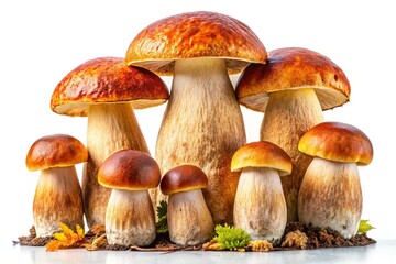 Isolated Brown Bolete Mushrooms (Boletus badius) on White Background - High-Resolution Stock Photo