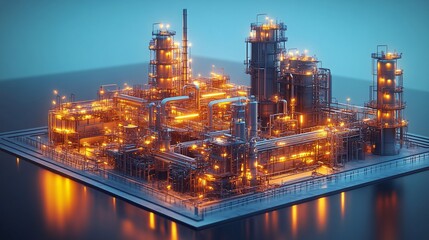 Obraz premium Oil and gas processing plant with advanced technology, featuring state-of-the-art extraction equipment and innovative systems for efficiency.