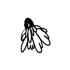 Hand drawn black ink abstract daisy flower isolated on white background. Monochrome scribble style bloom. Sketchy minimalist floral design.