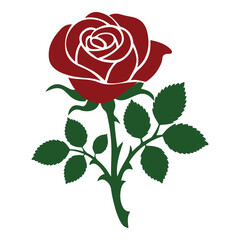 Obraz premium Red rose with green leaves and stem, a symbol of love and beauty.