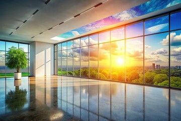 Fototapeta premium Minimalist Interior Design: Sunlit Room with Blank Canvas Wall Art