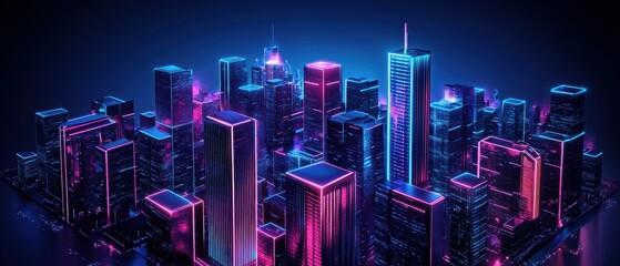 Obraz premium Vibrant skyline of Dubai illuminated at night with modern architecture reflecting in the water