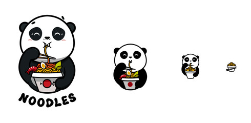 Adaptive Panda Business Icon, Minimalist Cartoon Style Panda Eating Noodles, Design 