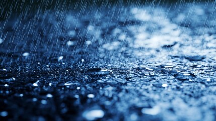 Heavy Rainfall on Dark Asphalt Rain Drops Close Up Wet Surface Texture