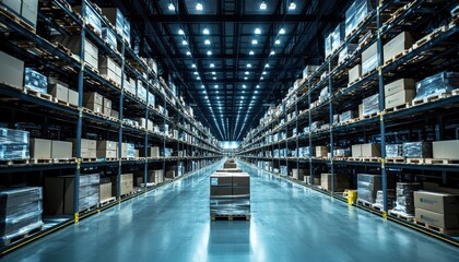 Strategic placement of boxes on long shelves enhances warehouse efficiency.