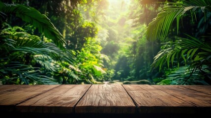 Exotic escape showcased on an empty wooden table.