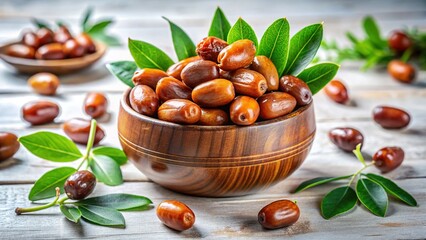 Ripe Jojoba Fruits & Chinese Dates, High-Resolution Stock Photo