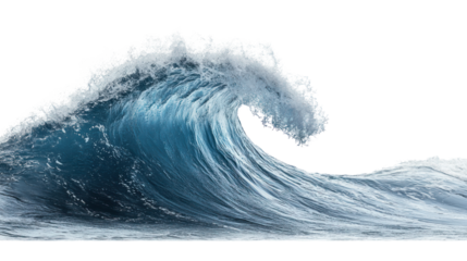 A majestic ocean wave crashing, showcasing the beauty and power of the sea against a white isolated background.