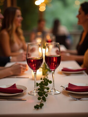 La Cena De Amor Y Amistad Tiene Un Toque Rom&aacute;ntico Con Copas De Vino Y Una Plantita En Cada Mesa. 00002