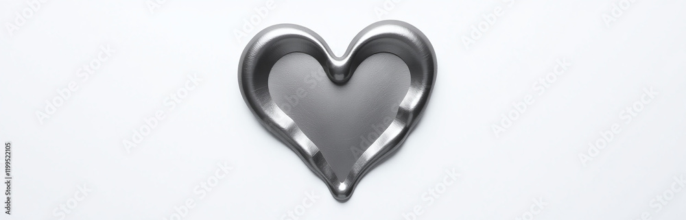 Poster image of gray liquid metal in the shape of a heart on a white background for use as copy space. 0000