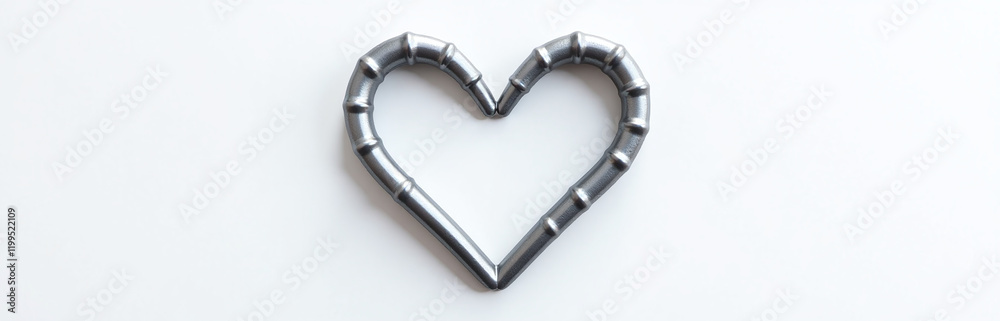 Poster image of gray liquid metal in the shape of a heart on a white background for use as copy space. 0000