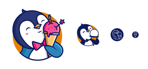 Adaptive Penguin Business Logo and icons, Penguin Eating Ice Cream