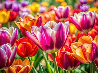 Fototapeta premium Vibrant Candy Club Tulips in High Definition - Spring Bloom Stock Photo