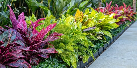 Outdoor plants lining a pathway, adding vibrant greens to the landscape.