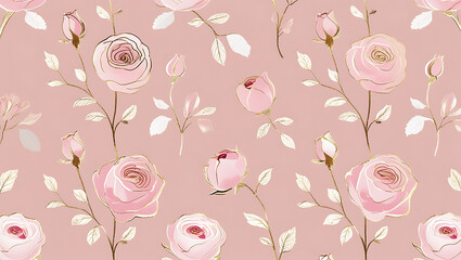 inimalist Floral Pattern with Gold Accents on Pastel Pink