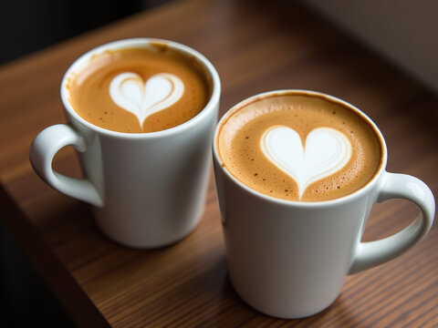 Caf&eacute; Tazas Con Im&aacute;genes En Forma De Coraz&oacute;n Hechas En La Espuma Del Bebido. 00002