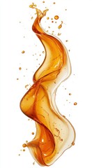 Fototapeta premium Elegant Swirl of Amber Liquid with Droplets Captured in Motion, Isolated on White Background, Perfect for Abstract Art and Beverage Advertising