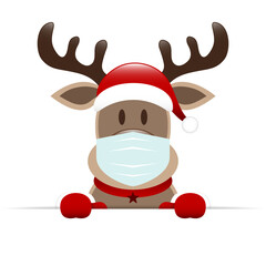 Rentier Maske Hält Horizontales Banner Dunkelrot