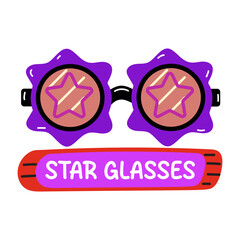 A flat sticker of star glasses with typography