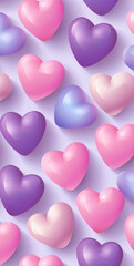 Collection of hearts in various colors, including pink and purple