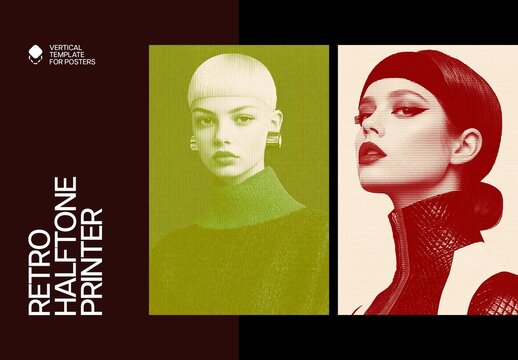 Retro Halftone Printer Poster Effect Mockup