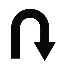 Black return arrow icon, simple go back sign vector u turn shape pointer flat design pictogram vector elements for app ads web banner button ui ux interface elements isolated on white background.