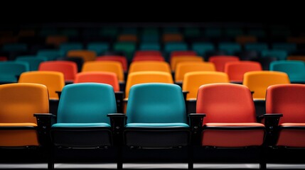 Obraz premium Dynamic seating arrangement theater hall photographic image vibrant color palette aerial perspective visual impact on audience engagement