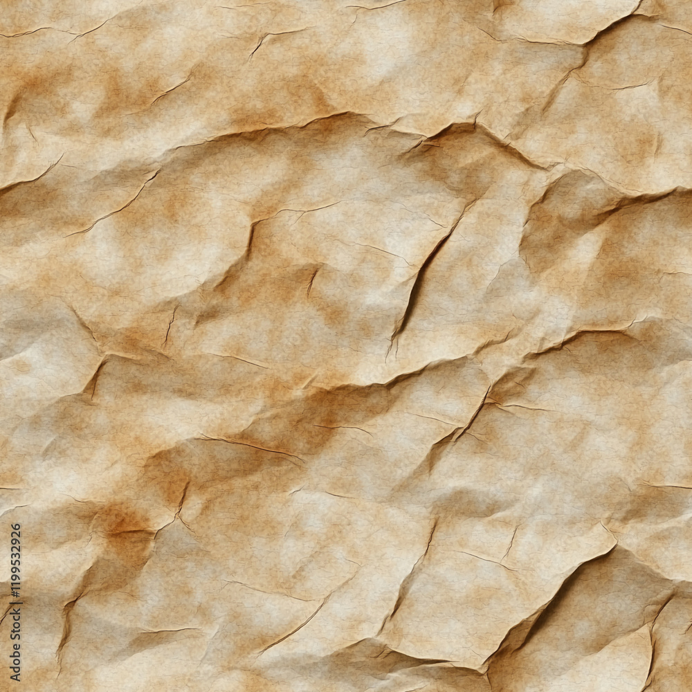 Poster crumpled paper texture with earthy beige tones and natural distressed patterns