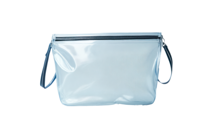 Stylish transparent travel pouch with a zipper, perfect for organizing cosmetics, toiletries, or personal items on the go.