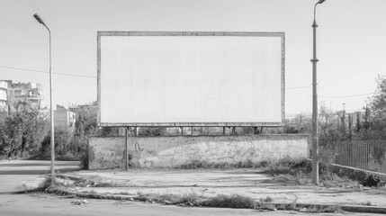 Obraz premium Large blank billboard in an urban, desolate setting.