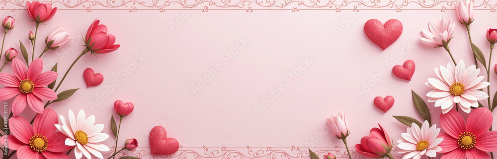 Poster A Heartwarming Design For A Romantic Valentines Card Features A Soft Pink Background With Intricate Floral Patterns And Delicate Golden Accents. 00001