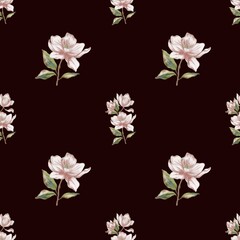 Watercolor magnolia floral pattern for textile and wrapping paper design