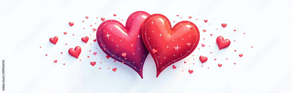 Poster a generative ai creates a colorful valentine illustration with two hearts on a white background, sym