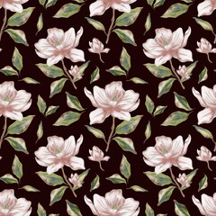 Elegant magnolia pattern in watercolor for textile and packaging design
