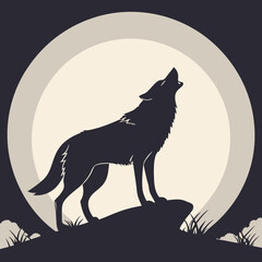 Howling Wolf Silhouette on Cliff
