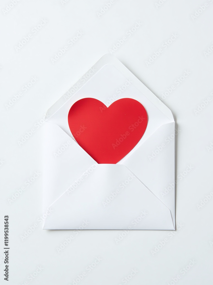 Aufkleber A Bright Red Heart Pattern Is Visible From Above On A Plain White Envelope Against A Clean White Background. 00003