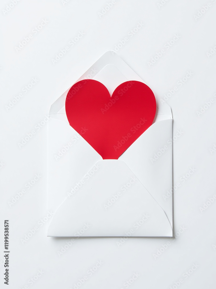 Poster A Bright Red Heart Pattern Is Visible From Above On A Plain White Envelope Against A Clean White Background. 00002