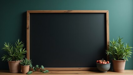 A dark oceanic gradient background offers a blank wooden signage board with ample space for text