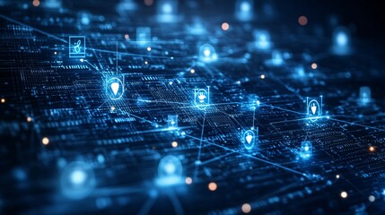 Cybersecurity and encryption concept, protecting business and financial data from cyber threats, with secure internet network and private user data security.